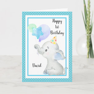 Baby Blue Elephant Cute Birthday Boy Aangepast Kaart