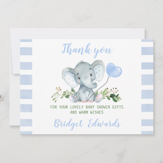 Baby Blue Elephant Dank u Baby shower Kaart (Voorkant)