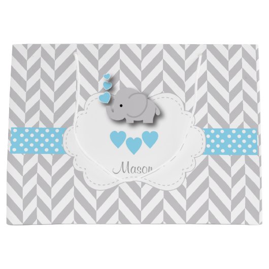 Baby Blue 🐘 Elephant Design 👶 Baby Boy Shower Groot Cadeauzakje (Voorkant)