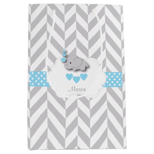 Baby Blue Elephant Design - Baby Jongensdouche Medium Cadeauzakje (Voorkant)