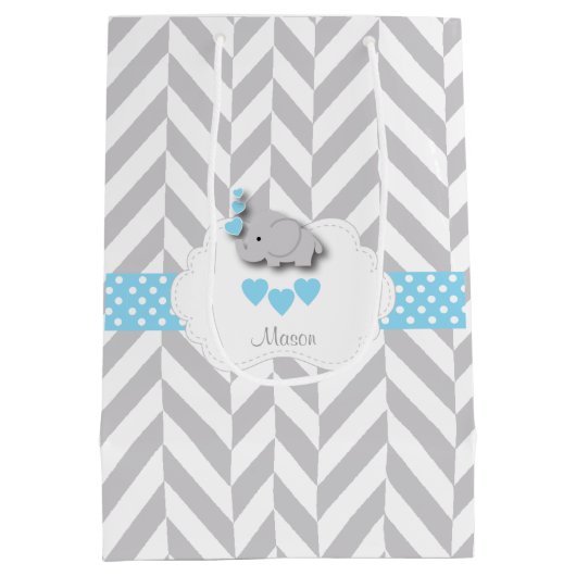 Baby Blue Elephant Design - Baby Jongensdouche Medium Cadeauzakje (Achterkant)