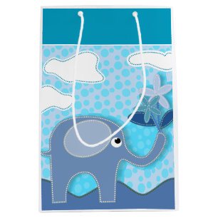 Baby Blue Elephant en Flower Medium Cadeauzakje