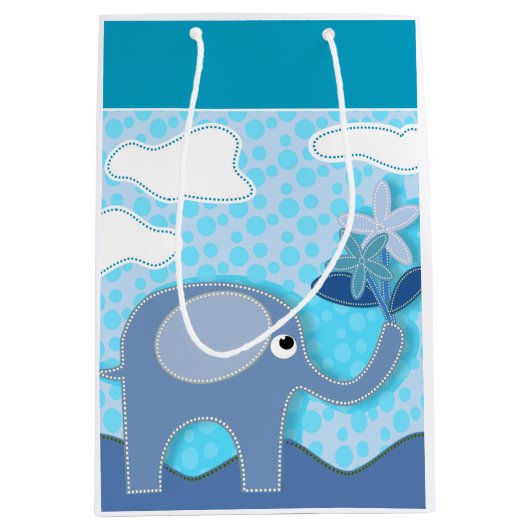 Baby Blue Elephant en Flower Medium Cadeauzakje (Voorkant)