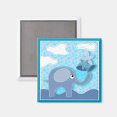 Baby Blue Elephant en Flowers Magneet (Voorkant / Achterkant)