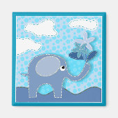 Baby Blue Elephant en Flowers Magneet (Voorkant)