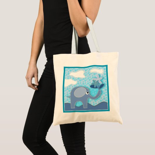 Baby Blue Elephant en Flowers Tote Bag (Voorkant (product))