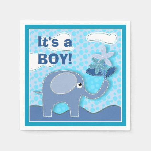 Baby Blue Elephant Het is een Baby shower van een  Servet (Voorkant)