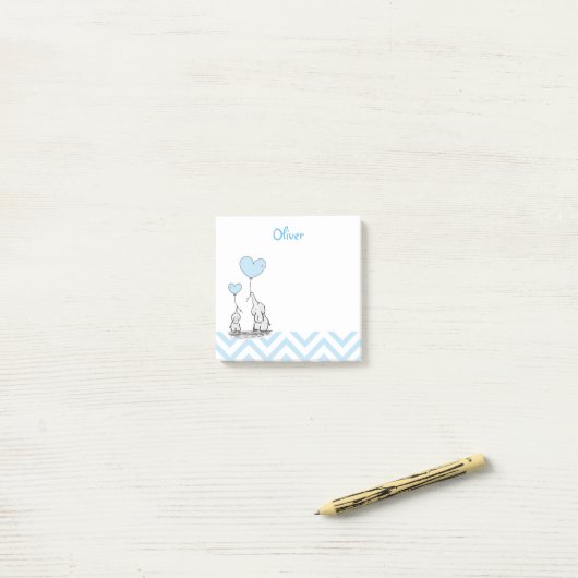 Baby Blue Elephant Personalized Baby Boy Post-it® Notes (Op bureau)
