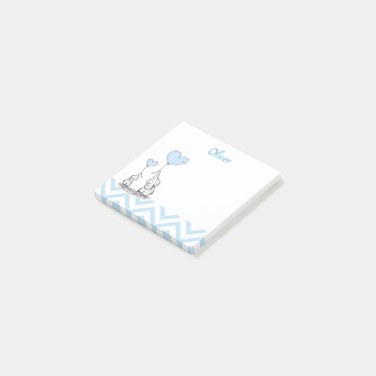 Baby Blue Elephant Personalized Baby Boy Post-it® Notes (Schuin)