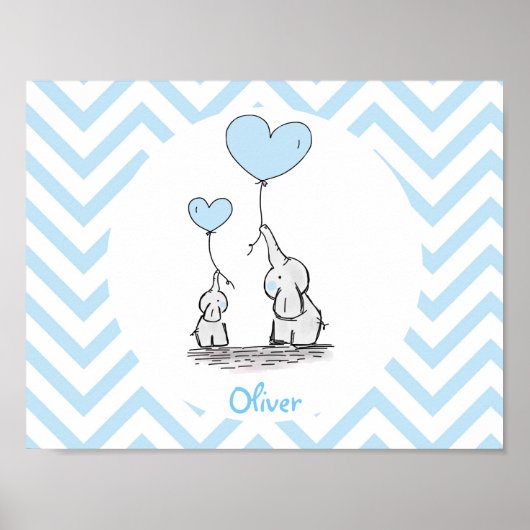 Baby Blue Elephant Personalized Baby Boy Poster (Voorkant)