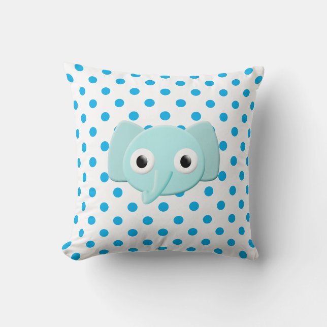 Baby Blue Elephant Polka Dots Kussen (Voorkant)
