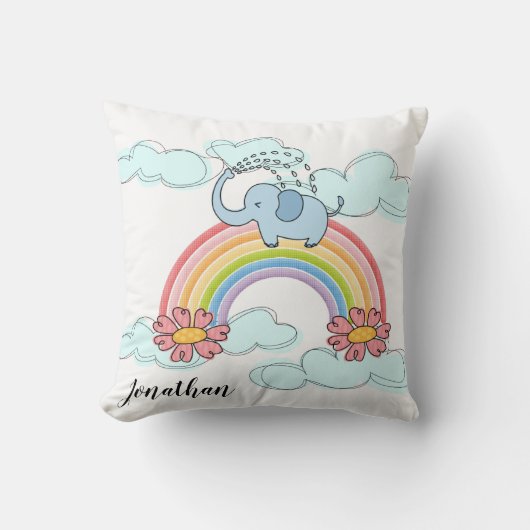 Baby Blue Elephant Rainbow Clouds Sierkussen (Voorkant)