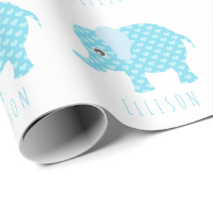 Baby Blue Elephants Pattern Boys Baby shower Naam Cadeaupapier