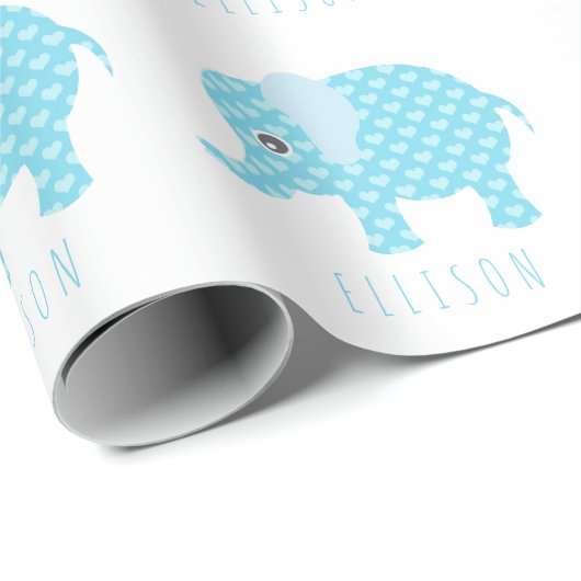 Baby Blue Elephants Pattern Boys Baby shower Naam Cadeaupapier (Rol Hoek)