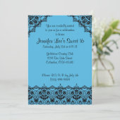 Baby Blue en Black Elegant Sweet16 Uitnodiging (Staand voorkant)