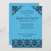 Baby Blue en Black Elegant Sweet16 Uitnodiging (Voorkant / Achterkant)