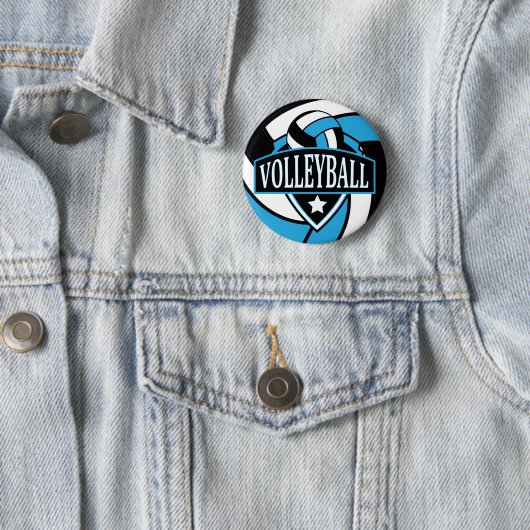 Baby Blue en Black Volleyball Logo Ronde Button 5,7 Cm (In situ)