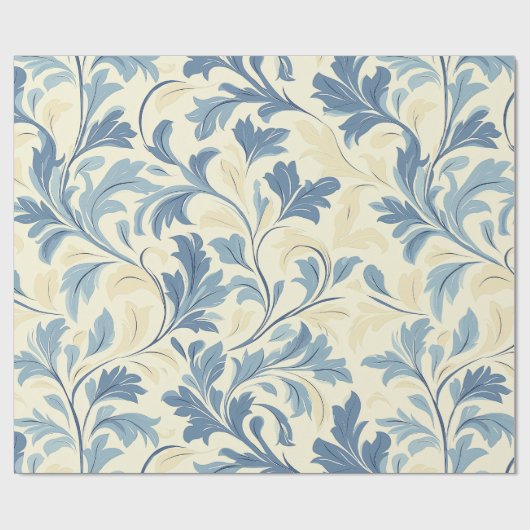 Baby Blue en Crème Bloeien Patroon Ontwerp Cadeaupapier (Vlak)