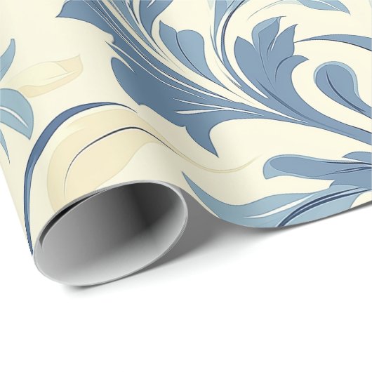 Baby Blue en Crème Bloeien Patroon Ontwerp Cadeaupapier (Rol Hoek)