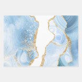 Baby Blue en Faux Gold Glitter Marble Agate Inpakpapier Vel (Voorkant 2)
