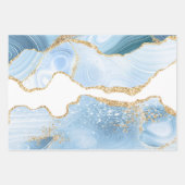Baby Blue en Faux Gold Glitter Marble Agate Inpakpapier Vel (Voorkant)