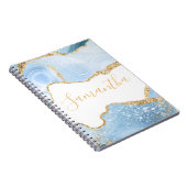 Baby Blue en Faux Gold Glitter Marble Agate Notitieboek (Rechterzijde)
