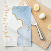 Baby Blue en Faux Gold Glitter Marble Agate Theedoek (Quarter Fold)