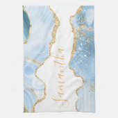 Baby Blue en Faux Gold Glitter Marble Agate Theedoek (Verticaal)