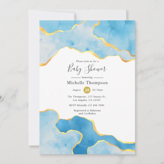 Baby Blue en Gold Agate Boy Baby shower Kaart (Voorkant)