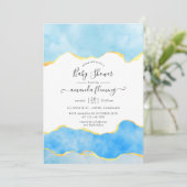 Baby Blue en Gold Agate Boy Baby shower Kaart (Staand voorkant)