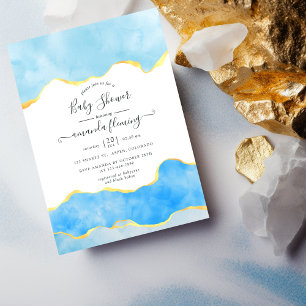 Baby Blue en Gold Agate Boy Baby shower Kaart