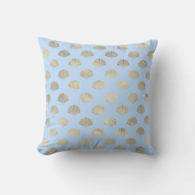 Baby Blue en Gold Art Deco  Floral Pattern Kussen (Voorkant)
