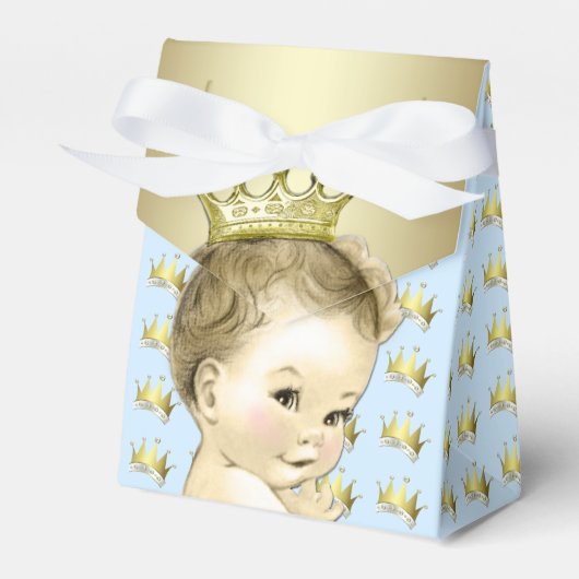 Baby Blue en Gold Prince Baby shower Bedankdoosjes (Voorkant Zijde)