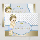 Baby Blue en Gold Prince Baby shower Kaart (Voorkant / Achterkant)