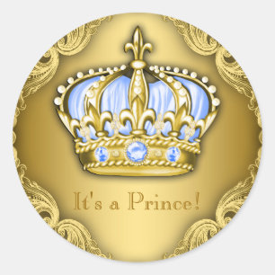 Baby Blue en Gold Prince Baby shower Ronde Sticker