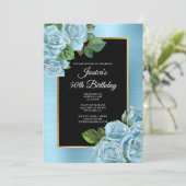 Baby Blue en Gold Roos Glam 50e verjaardag Kaart (Staand voorkant)