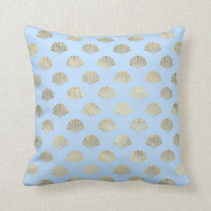 Baby Blue en Goud Art Deco Vintage Bloemmotief Kussen