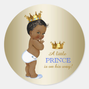 Baby Blue en Goud Etnische Prince Baby Shower Ronde Sticker