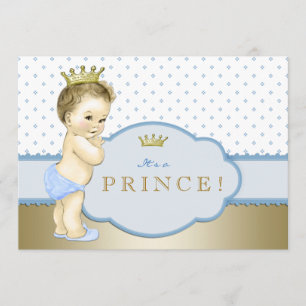Baby Blue en Gouden Prins Baby Shower Kaart