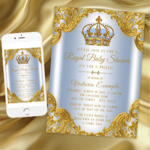 Baby Blue en Gouden Prins Baby Shower Uitnodiginge Kaart