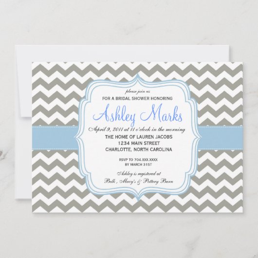 Baby Blue en Gray Chevron Invitation Kaart (Voorkant)