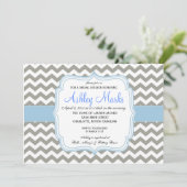 Baby Blue en Gray Chevron Invitation Kaart (Staand voorkant)