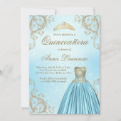 Baby Blue en Light Gold Quinceanera Kaart (Voorkant)
