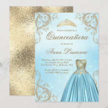 Baby Blue en Light Gold Quinceanera