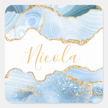 Baby Blue en namaak goud glittersparel agaat