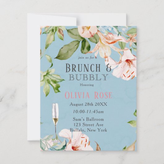 Baby Blue en Roze Lily Brunch en Uitnodiging voor  (Voorkant)