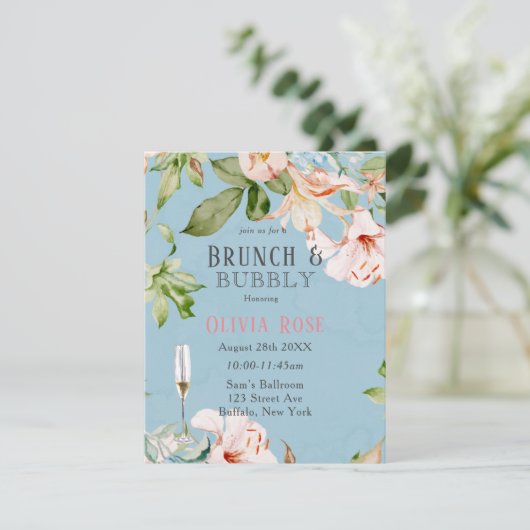Baby Blue en Roze Lily Brunch en Uitnodiging voor  (Staand voorkant)