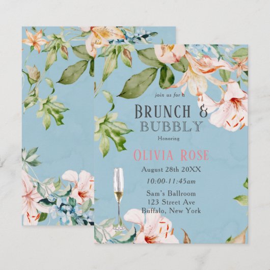 Baby Blue en Roze Lily Brunch en Uitnodiging voor  (Voorkant / Achterkant)