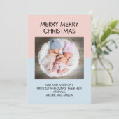 Baby Blue en Roze Twin Boy Girl Fotokerstmis Aankondiging (Staand voorkant)