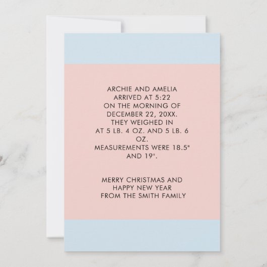 Baby Blue en Roze Twin Boy Girl Fotokerstmis Aankondiging (Achterkant)